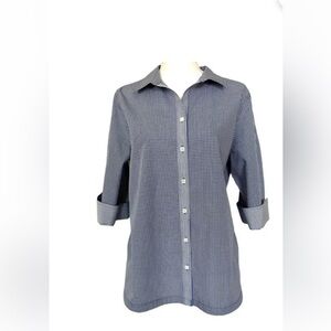 Chico's Women’s 1-2 Sleeve Blue & White Checkered Button Down Shirt Size 2